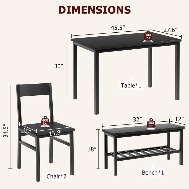 AliExpress - 4-teilige Essgruppe für 4 Personen: 1 Küchentisch, 1 Bank und 2 Stühle für das Esszimmer in der Wohnung