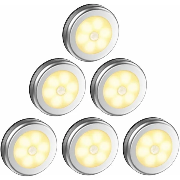 Intelligent Human Body Induction Lamp Sovrum Säng Hem Kreativ Nattlampa Hall Garderob Lampa Silver Varmvitt Ljus (6st)