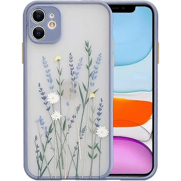Kompatibelt iPhone 11 Skal för Floral Transparent Frosted PC Baksida Floral Girl Damer, Mjukt TPU Skyddande Silikon Slim Skal för iPhone 11 - Lila