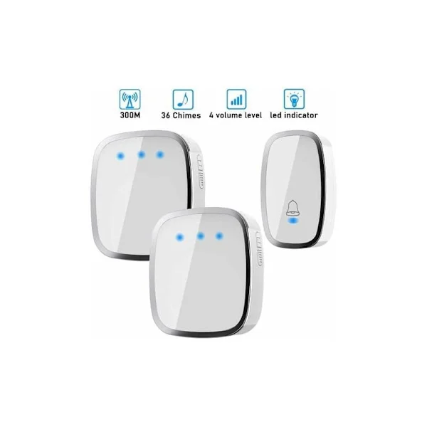 Betterlife trådlös ringklocka, dörr utomhus 300m räckvidd, 2 sändare & 1 mottagare, trådlöst dörrklockspaket med LED-blixt, 36 melodier, 4 vol