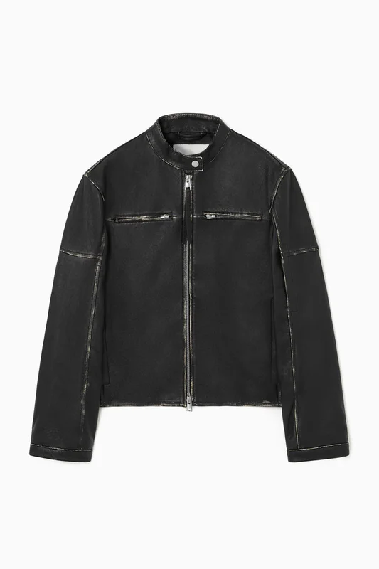 COS Women's Leather Moto Jacket in Black