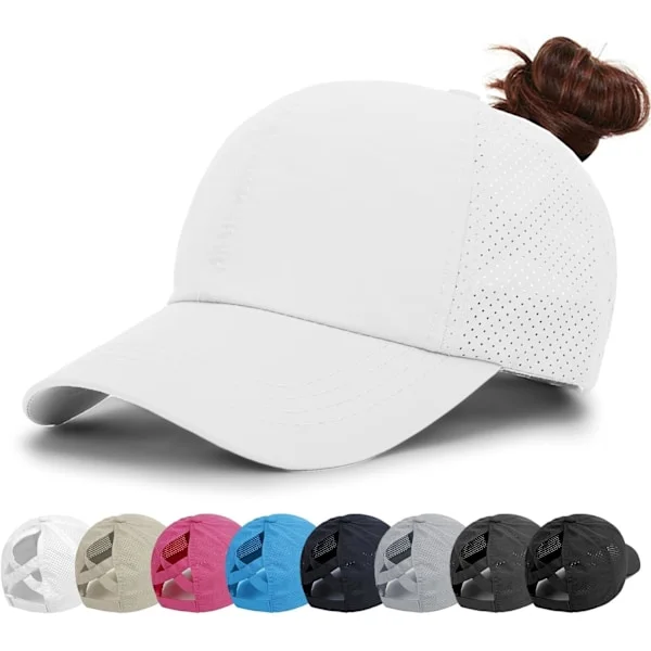 Baseballcaps for damer - Ponytail Solhatt Hurtigtørkende Løpecaps Golfcaps Damer Criss Cross Justerbare Truckercaps for Kvinner Jenter Hvit(qb) Whit