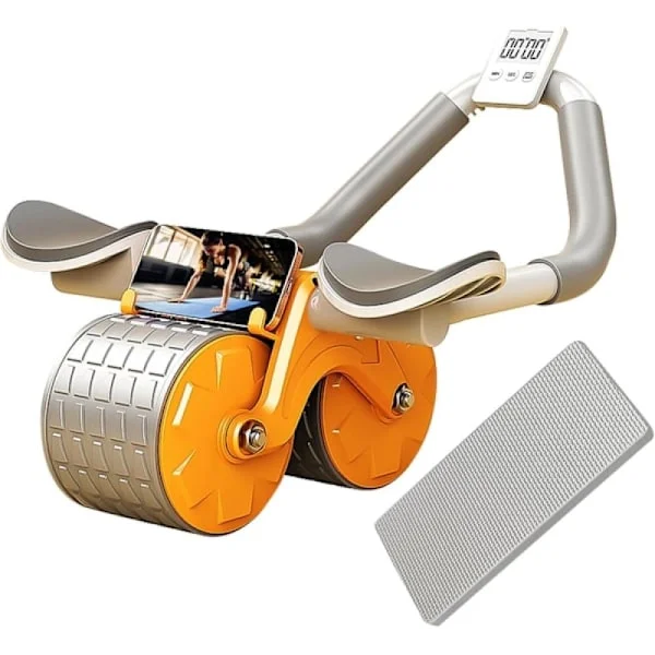 Abs Roller, Automatisk Rebound Magträningscykel med Timer och Knämatta, Magcykel Kärnträningsgym