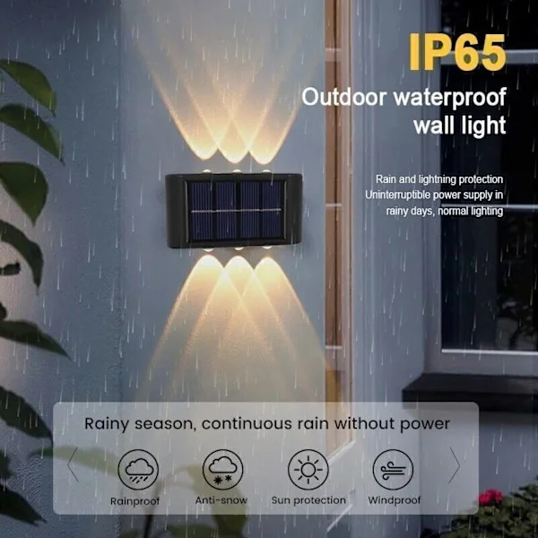 2 st 6LED solardriven vägglampa upp och ner utomhus patio sensorlampa heminredning 3 st