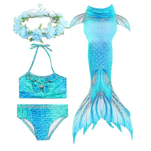 Kids Girls Mermaid Tail Bikini Set Swimwear Swimsuit Swimming Costume Included Garland Headband