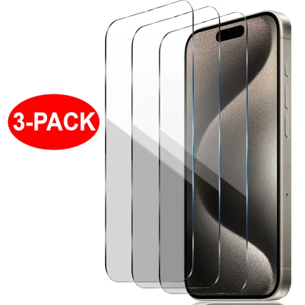 3-Pack - iPhone 15 Pro Max - Härdat Glas Skärmskydd Transparent