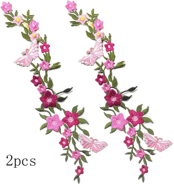 2 st nya fjärilar blommor broderade lappar, blommig spets tyg