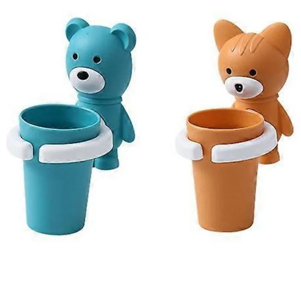 2-pack Cartoon Toothbrush Holder, Kids Toothbrush Cup, Storage Rack with Suction Cup, Fixed Toothbrush Holder, Wall Mounted