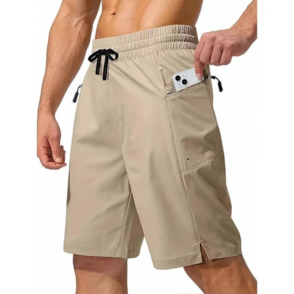 Nya modeller Herr Enfärgade Shorts med Dragsko och Fickor med Dragkedja, Badbyxor, Snabbtorkande Strandshorts, Lämpliga för Sommaraktiviteter