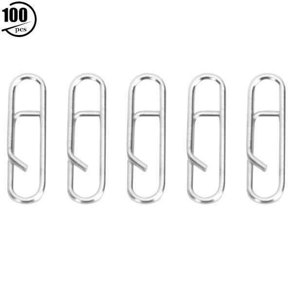 100 st Rostfritt Stål Oval Säkerhetsnål Kraftfull Snabblänk Clip Fiskeutrustning Interlock Tillbehör