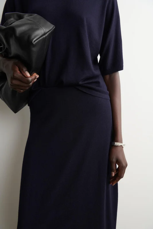COS Women's Rounded Merino Wool Midi Skirt in Blue