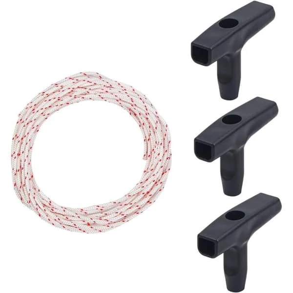 10 meter rekylstartlina 3,0 mm, draglina med 3 stycken starthandtag för gräsklippardelar, motorsågstrimmer, kantskärare, klippmotor