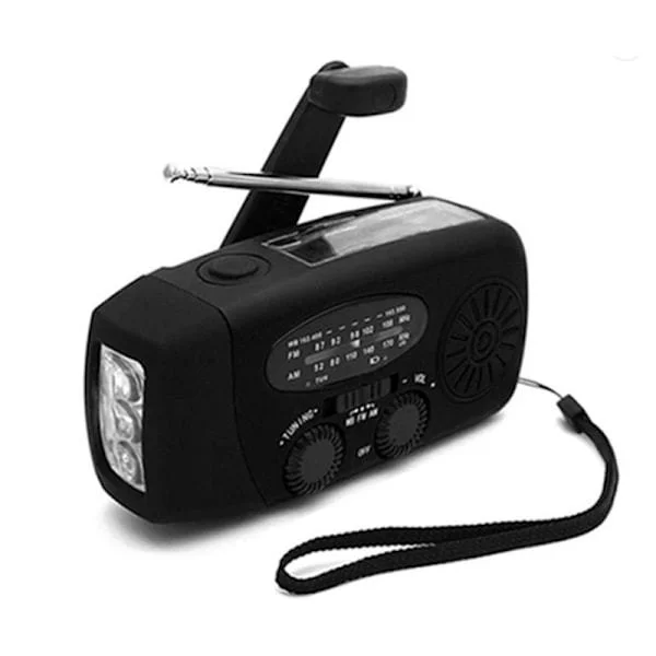 Påskerbjudanden! Högkvalitativ Vevradio med Solceller, Ficklampa och 2000mAh Powerbank SOS Nödsituation - Svart 300 Svart