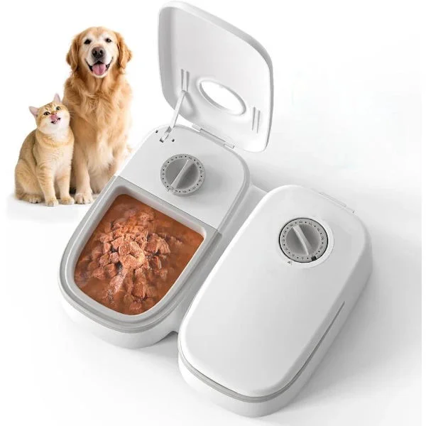 Automatisk katte- og hundemater med timer – dispenserer to måltider, 48-timers forsyning, egnet for tørr- og våtfôr, liten kjæledyrmater