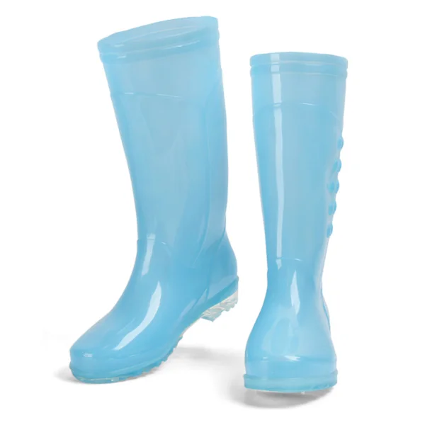 High Rain Boots Non-slip Waterproof PVC Rain Shoes Transparent Rain Shoes with Plush Cotton Cover for Women Adults Blue 36