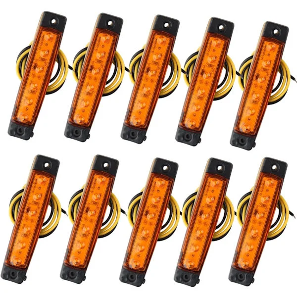 10-pakning 12V 6 SMD LED-markeringslys - Fremre og bakre markeringslys for tilhenger, lastebil, campingvogn, bobil, buss, båt, traktor, ravgul-FX-