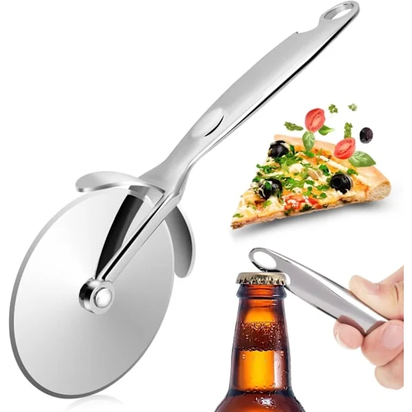 Pizzaskærer med hjul, [med integreret flaskeåbner] Pizzaskærer, tåler opvaskemaskine