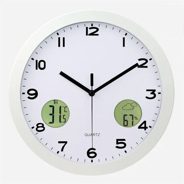 Radiostyret vægur, 30 cm køkkenur, radiostyret ur, lydløst ur med temperaturvisning, lydløs glidende bevægelse