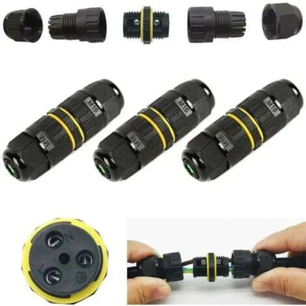 Vanntett koblingsboks / 3 vanntette IP68-kabelkoblinger / Utendørs skjøtekobling / Kabel-Ø maks. 10 mm / Værbestandig utendørs koblingsboks (3-polet)