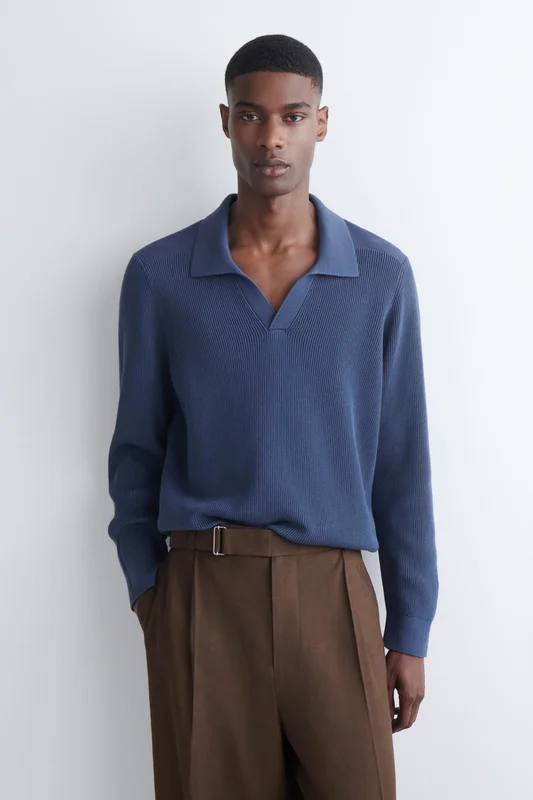 COS Cotton Polo Jumper in Blue - Men