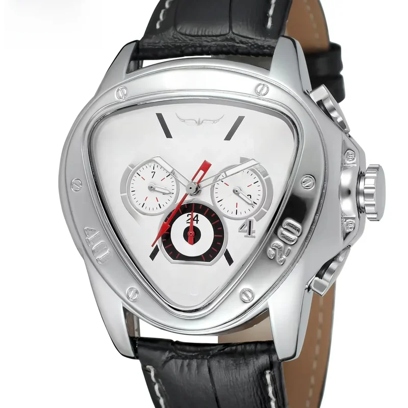 AliExpress - JARAGAR-Montre mécanique à trois yeux et six aiguilles pour hommes et femmes, décontractée, mode, date du jour, ceinture, montre triangle