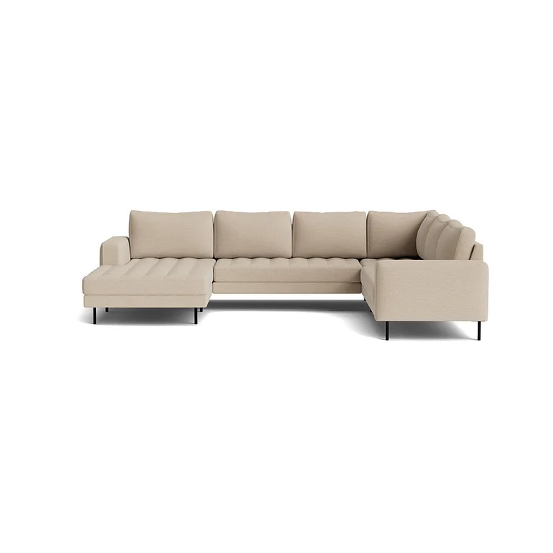 Rouge U-sofa, venstrevendt - Skyland Beige - 344x254x89cm - Blød/Medium Siddekomfort, Vendbare Ryghynder & Pulverlakerede Ben - Stor U-sofa