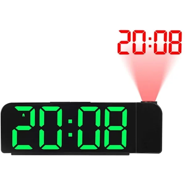Projektor Vekkerklokke 180° Rotasjon 12/24H LED Digital Klokke USB Lading Tak Projektor Vekkerklokke (Grønn)