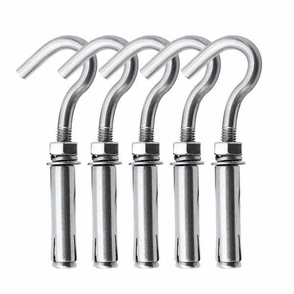 M8-5Pack Betongveggkrok 304 Rustfritt Stål Ekspansjonskrok Kraftig Betongkrok Åpen Koppkrok Ekspansjonsbolter for Betongvegg