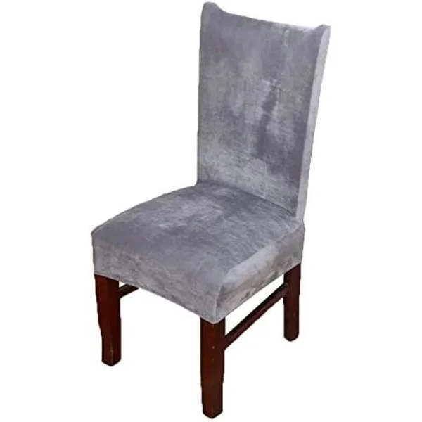 Stretch Chair Cover for Dining Room, Silver Grey Set of 4 Velvet Dining Chair Covers