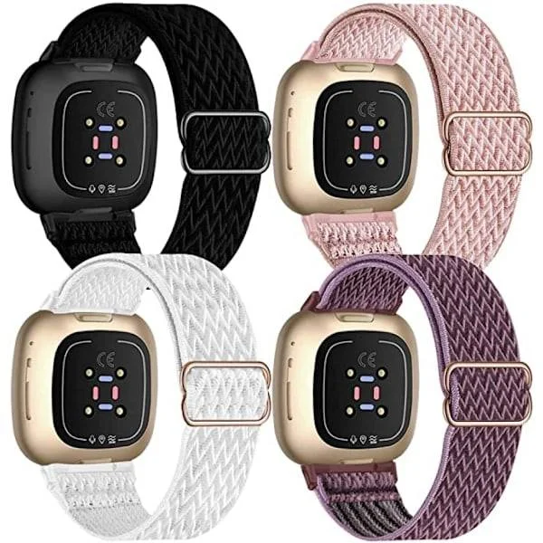 4-pakning Elastisk Nylonbånd Kompatibelt med Fitbit Versa 3 / Fitbit Sense, Justerbart Elastisk Stoff Smart Klokke Sportb,A