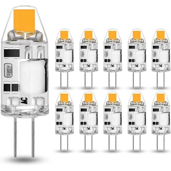 10-pakning 2W G4 LED-lamper, erstatter 20W halogenlamper, 3000K varmhvit, 200lm, 12V AC/DC G4, flimmerfri, dimbar [Energiklasse F]