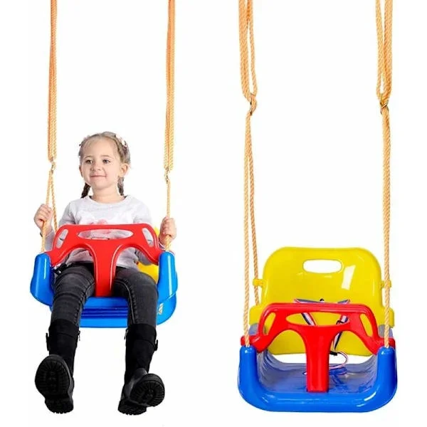 Babyhuske, 3 i 1 Baby Barn Huske, Babyhuskestol med Ryggstøtte og Sikkerhetsbelte, 6 Måneder til 6 År, Innendørs Utendørs Huskestativ (Blå 3 i 1)