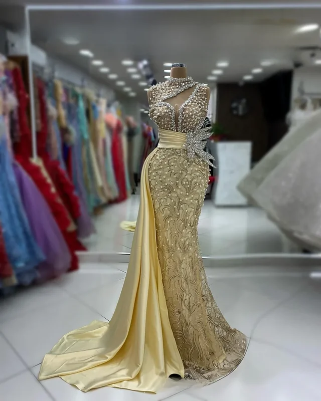 AliExpress - 2024 Vintage Meerjungfrau Promi Kleider mit Perlen ärmellose Hochzeits feier Kleider Coutures Kleider Vestidos de Noche Ballkleid