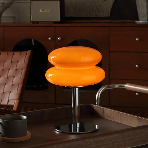 Glass Nattbordslampe for Soverom, Moderne Sopplampe fra Midten av Århundret, Retro Eggtertlampe, Søt Nattlampe for Jenter, oransje-FF-