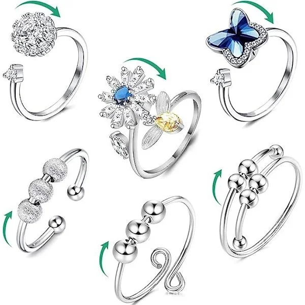 St Fidgetringer for angstlindring Justerbart ringsett Justerbare ringer Fidgetringer Dame Perlearmbånd