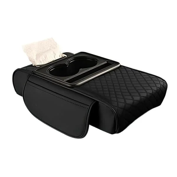 Car Armrest Cushion with 2 Cup Holders, PU Leather Armrest Pad, Portable Car Armrest Cushion, Height Cushion
