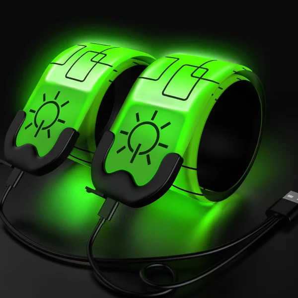 Running Armband 2-Pack Running Lights for Runners, Rechargeable, Reflective Running Gear, Light Armband, High Visibility, LED Armband Green