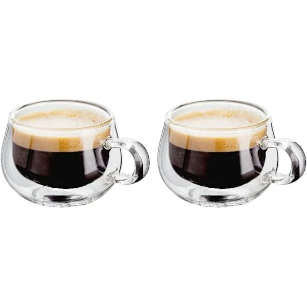 Kaksiseinäiset lasiset espressokupit kahvalla, 2 kpl, 150 ml - Tyhjiöeristetyt - Vahvat, lämmönkestävät ja konepesun kestävät