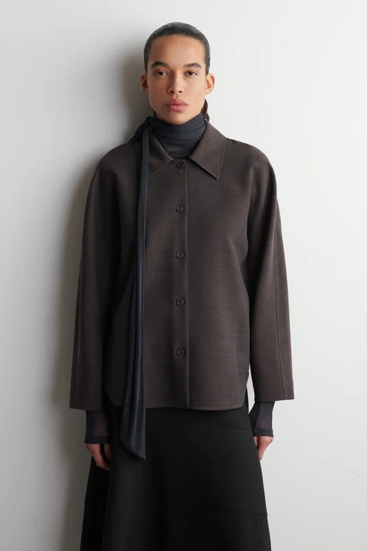 COS Damen Hemd Aus Woll-Mix Mit Abgerundeter Silhouette - Braun