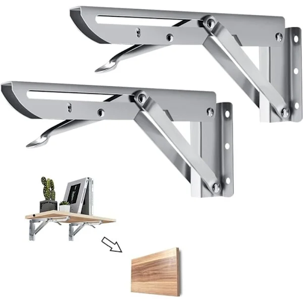 Fällbar konsol 450mm, 2 st rostfritt stål fällbar hylla konsol vikbar konsol för vägg hylla, garage hylla stödram Max belastning 90kg