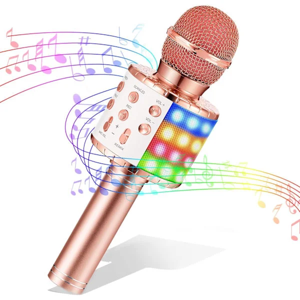 Lasten mikrofoni LED-valolla, 3-10-vuotiaan tytön syntymäpäivälahja Karaoke-mikrofoni Mikrofoni, Lelukaraoke-mikrofoni Joululahjat lapsille Tytölle 