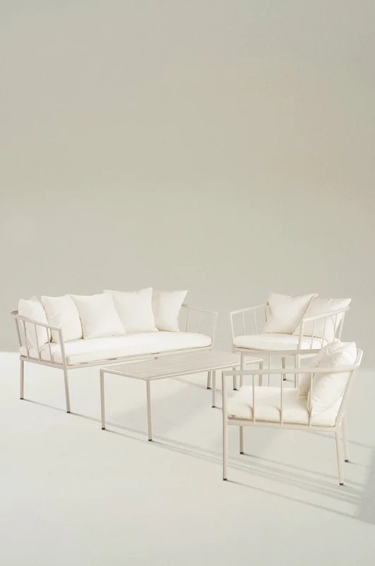 Jotex - Loungemøbler - 4 Dele Polyetherskum/Aluminium/Polyester Natur MENTON Køb Loungemøbler hos Jotex