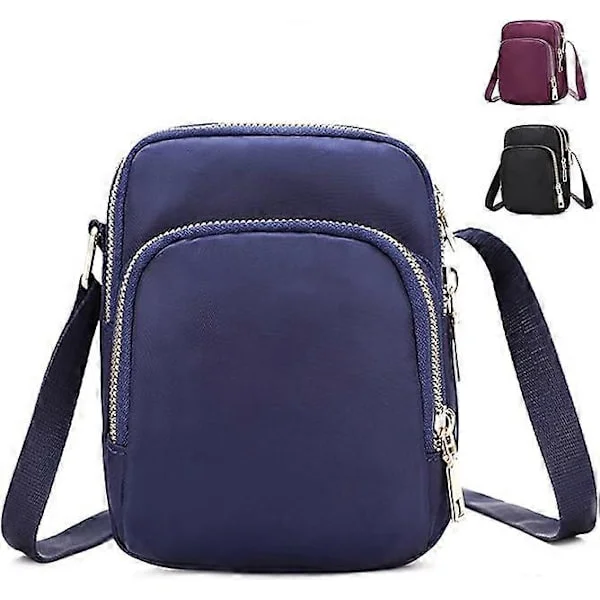 1 pc Crossbody Phone Bag for Women, Nylon Wallet Shoulder Bag, 3 Layer Zipper Cell Phone Pouch with Adjustable Strap.