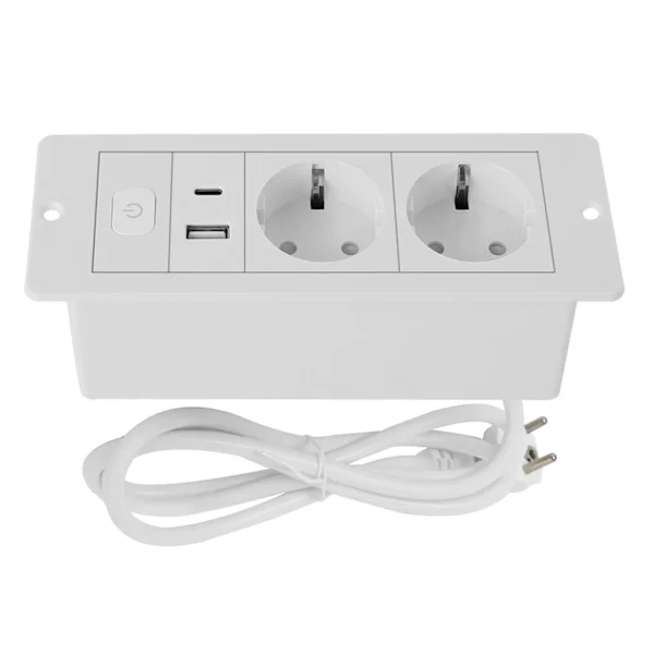 [KK] 2025 Recessed Power Strip 3 in 1 USB Type C Socket Built-in Desk Outlet with Switch and Cable for Countertop Conference Table Office Home