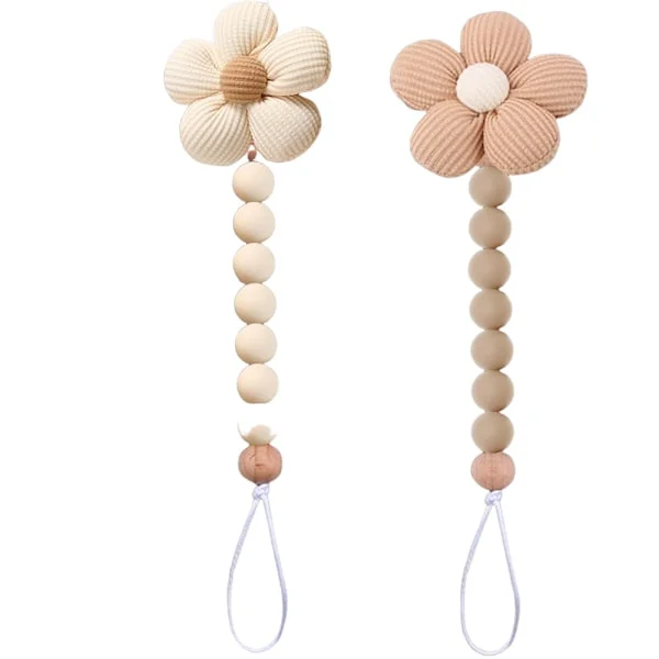 2-pak blomsternapholder til babyer - Sødt tusindfryd design sutteholder til drenge og piger, neutralt farvet gavesæt Brun