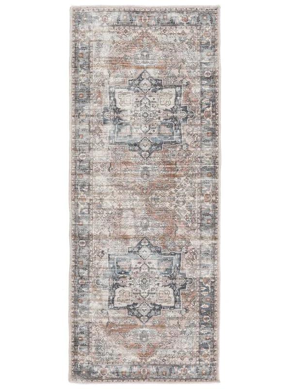 Washable Small Dhabi Oriental Rug - Terracotta/Blue 80X200 Classic Style