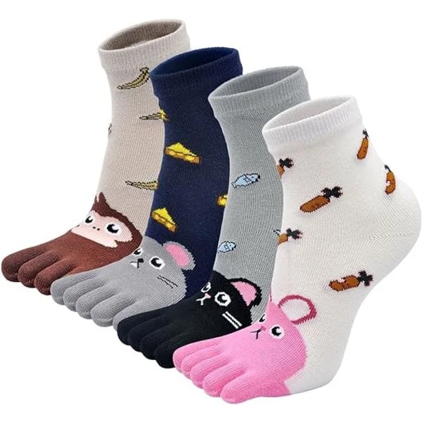 Toe Socks for Kids, Cotton Toe Socks, 7-12 Years, 4 Pairs-FY-