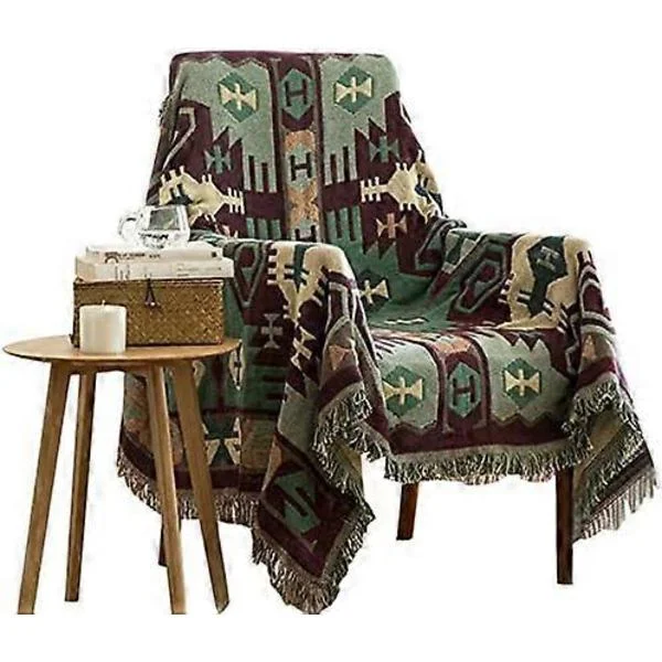 Dekorativt bomullsvävt överkast Soffhandduk Bomull Varmt överdrag 130 x 180 cm (Bohemisk stil)
