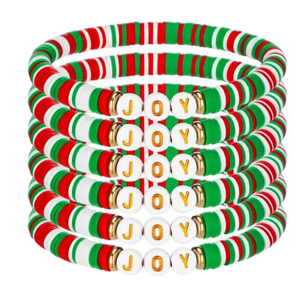Varm jul polymerlera armband set rött och grönt jultema pärlarmband smycken 1
