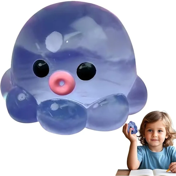 Blå bläckfisk Squishy Stressboll, Mjuk Klämleksak, Sensorisk Fidget Anti Stress Leksak för Barn & Vuxna, Födelsedagspresent, Stresslindring och 